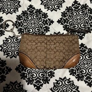 Coach Brown Patterned Keychain Pouch